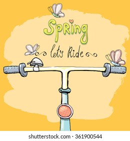 Hello spring - Let's ride concept design. Hand drawn vector vintage bicycle. doodle vintage bike