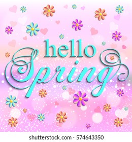 Hello Spring Letter Decorating With Hearts And Flower, Season, Lettering, Nature. Vector illustration