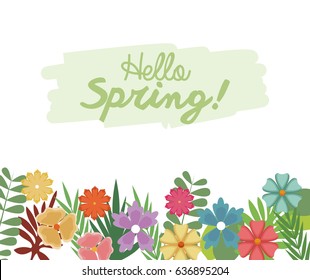 hello spring letter decoration, flower and leaves, celebration poster