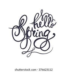 Hello Spring lettering. Brush pen isolated calligraphy quote. Vector label for banners, posters, web design

