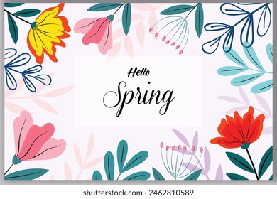 Hello Spring lettering and colorful flowers banners design vector