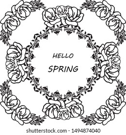 Hello spring lettering, with decorative of leaf floral frames. Vector