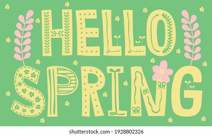 Hello spring lettering design with elements