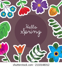 hello spring lettering with flowers
