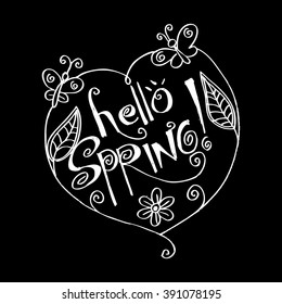Hello spring lettering. Hand drawing illustration.