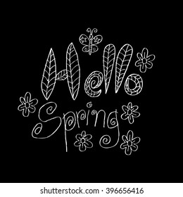 Hello spring lettering. Hand drawing illustration.
