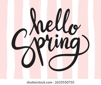hello spring lettering hand drawn doodle phrase or quote. hello spring handwritten style words and letters print clipart. . Vector illustration