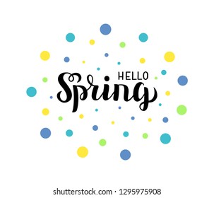 Hello spring lettering. Hand sketched spring logo for posters, banners, cards, postcards, badges. Advertising spring concept. Vector illustration eps 10