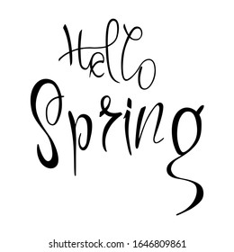 Hello spring lettering hand sketched words. Seasonal logo, greeting card. Latter for nature background