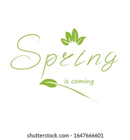 Hello spring lettering hand sketched words. Seasonal logo, greeting card. Latter for nature background. Vector EPS10
