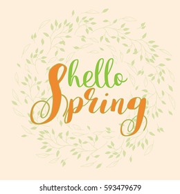 Hello spring lettering Hand written set. Calligraphy postcard or poster graphic design element. typography style card