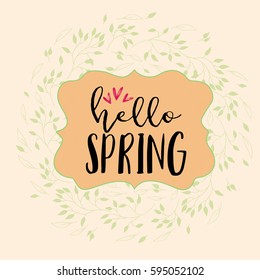 Hello spring lettering Hand written set. Calligraphy postcard or poster graphic design element. typography style card