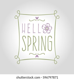 hello spring lettering, handwritten and calligraphy vector illustration