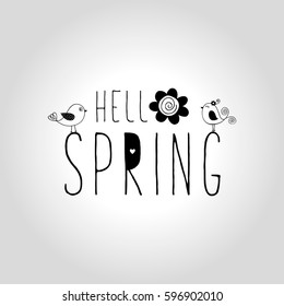 hello spring lettering, handwritten and calligraphy vector illustration