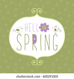 hello spring lettering, handwritten and calligraphy vector illustration