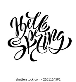 Hello Spring. Lettering handwritten on a white background. Vector illustration.