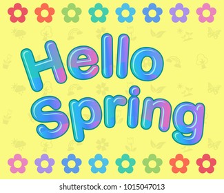 hello spring lettering illustration with icons and color flowers
