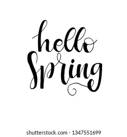 Hello spring lettering inspirational typography banner. Brush Pen lettering isolated on background.  Vector Illustration