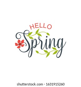 Hello Spring Lettering Logo Vector Stock Image