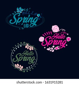Hello Spring Lettering Logo Vector Stock Image