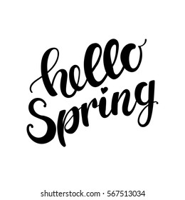 Hello Spring Lettering on background. Vector typography