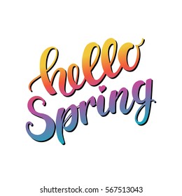 Hello Spring Lettering on background. Vector typography