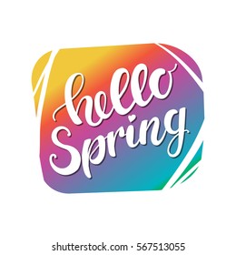Hello Spring Lettering on background. Vector typography
