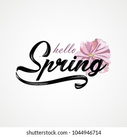 Hello Spring lettering text greeting vector illustration.