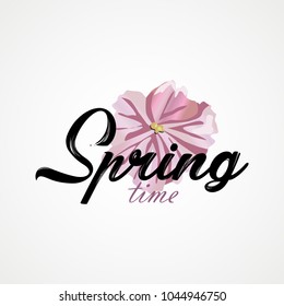Hello Spring lettering text greeting vector illustration.
