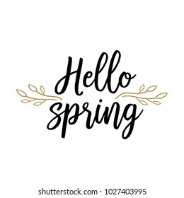 Hello spring lettering with tree twigs