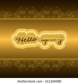 Hello Spring. Lettering vector on a green background. Hand drawn calligraphy