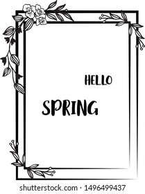 Hello spring with modern decorative element of leaf floral frame. Vector