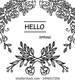 Hello spring, with modern decorative element leaf flower frame. Vector