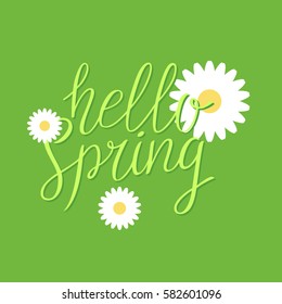 Hello Spring, modern hand drawn lettering. Handwritten inscriptions for layout and template. Vector illustration