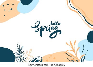 Primavera de Adiós y fondo dibujado con formas abstractas y elementos botánicos.