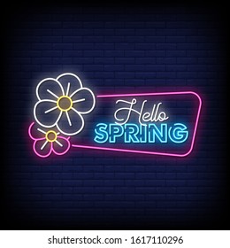 Hello Spring Neon Signs Style Text Vector