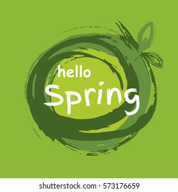 "Hello spring" on watercolor background
