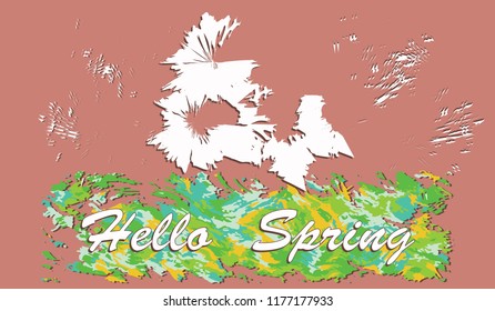 Hello Spring - original bright abstract background - flat style - vector art
