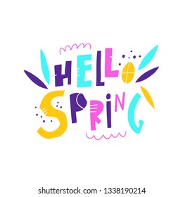 Hello Spring phrase hand drawn vector lettering. Isolated on white background. Vector illustration.