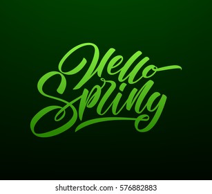 Hello Spring phrase lettering. Hand drawn calligraphy. Vector illustration 