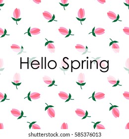 Hello Spring pink flowers tulips on background pattern vector