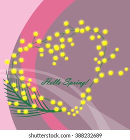 Hello Spring poster with delicate  mimosa