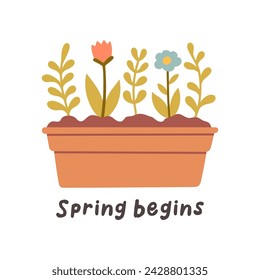 Hello spring quotes. Floral springtime hand drawn prints design. Positive phrases for stickers, postcards or posters