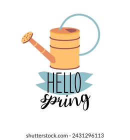 Hello spring quotes. Spring label with season calligraphy quotes, flowers. Positive phrases for stickers, postcards or posters. Vector illustration.