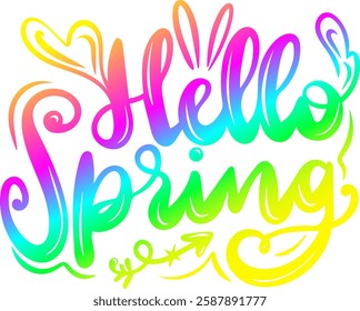 hello spring rainbow colorful bright vibrant easter graphic design vector file