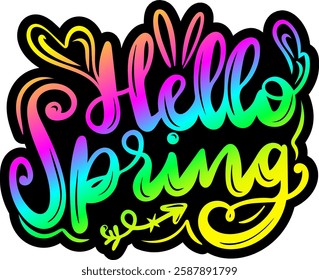 hello spring rainbow colorful bright vibrant easter graphic design vector file