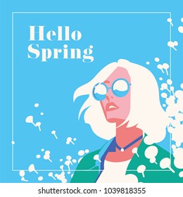 Hello Spring romantic banner or flyer.
