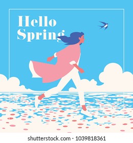 Hello Spring romantic banner or flyer.