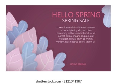 Hello spring sale banner template with colorful leaves. Hello spring greeting card and invitation with leafes background template. for cover, flyers, posters, brochure, banner.