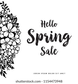 Hello spring sale floral hand draw vector illustration